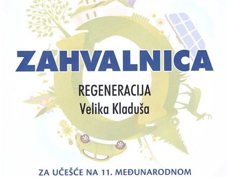 ZAHVALNICA ZA UCESCE NA 11. MEDJUNARODNOM EKOLOSKOM SAJMU